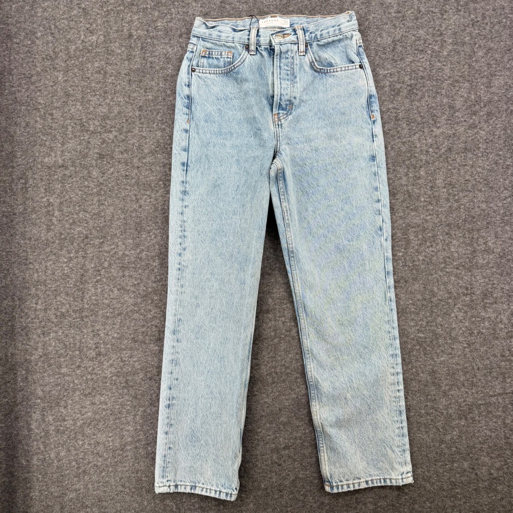 Topshop Editor Straight Leg Jeans Light Wash Blue High Rise Button Fly W25 Crop